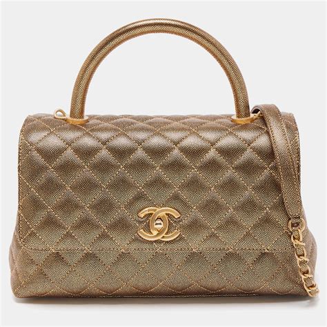 Chanel Pink Quilted Caviar Coco Top Handle Flap Bag Gold